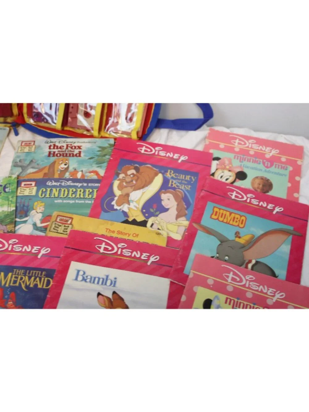 VTG Disney 20 Books 12 Cassettes Read-a-Long Tote 80s 90s Ariel Wizard Oz Little